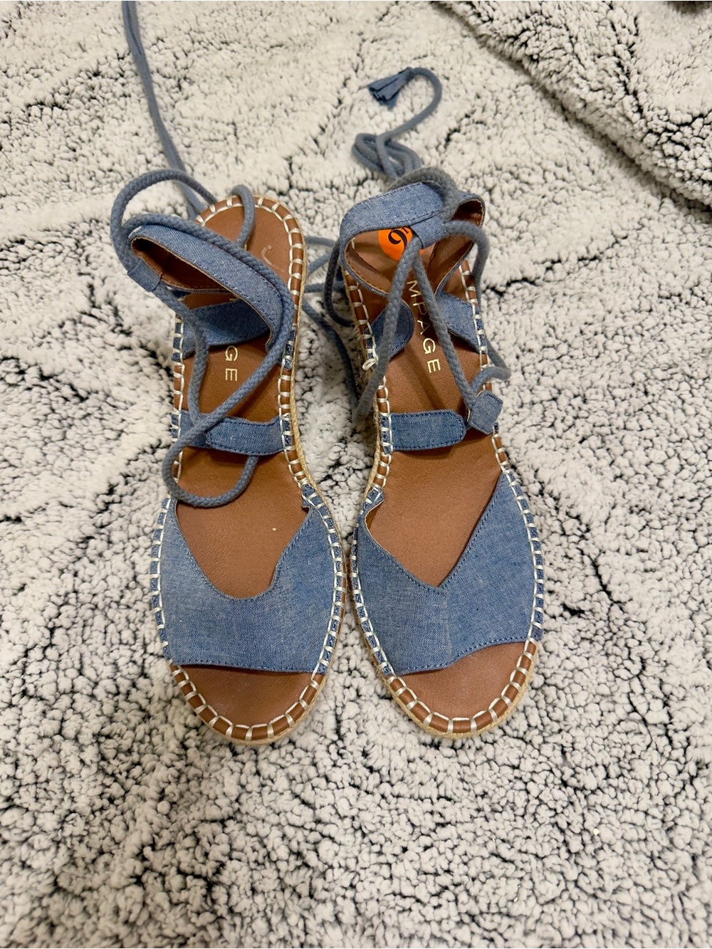 Rampage Denim Lace-Up Espadrille Sandals in Blue